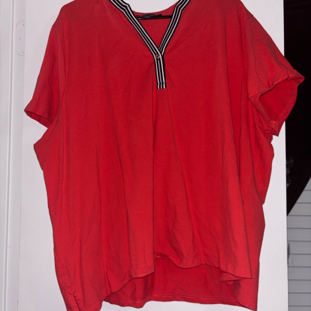 Tommy Hilfiger Vibrant Red Blouse with Black and White Trim